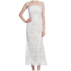 BADGLEY MISCHKA Ivory Strapless Mermaid Lace Midi Dress Style C2638 Size 6